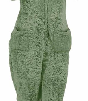 Fleece Onesie Pajamas for Women Sherpa Fuzzy Zipper Hooded One Piece Jumpsuit Warm Cinch Bottom Sleepwear with Pockets