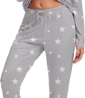 2 Piece Pjs Set For Womens Pajamas Lounge Set Long Sleeve Joggers Pants Sleepwear with Pockets