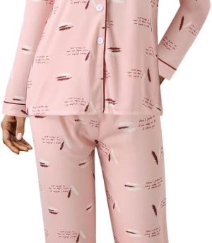 Pajamas For Women Set Long Sleeve Cute Sleepwear Button Down Shirt And Long Pants Loungewear Soft 2 Piece Pj Set