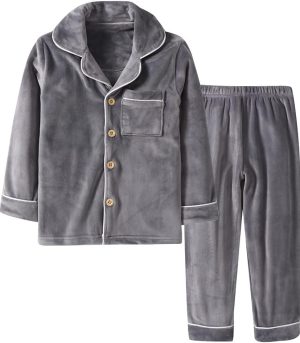 Kids' Clothing Set, Coral Fleece Clothing, Button Down Winter Warm Long Sleeve Clothing, Boys  3-12 Years