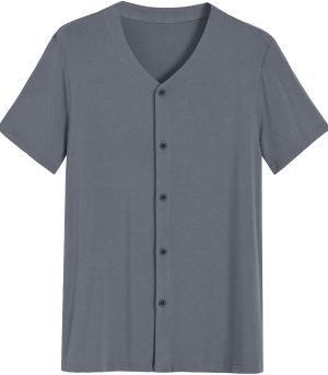 Men's Viscose Pajama Top Button Up Sleep Shirt