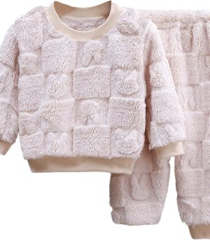 Teens Kid Girls Boys Fleece 𝐏ajamas Set Toddler Baby Winter Sl𝐞epwear Fluffy Flannel 𝐏js Thicken Loung𝐞wear Top+Pants