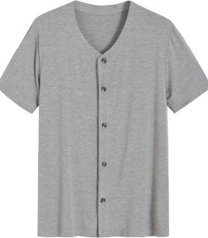 Men's Viscose Pajama Top Button Up Sleep Shirt