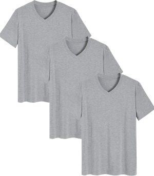 Men's Viscose Sleep Shirt Soft V-Neck Pajama Tops 3 Pack