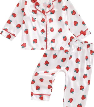 Toddler Girl Pajamas Set Cute Floral Print Button Up Long Sleeve Shirt Top Elastic Pants Loungewear Sleepwear