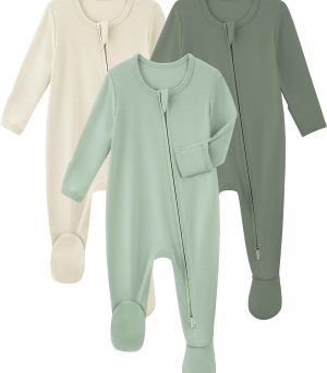 Rayon Made From Bamboo Baby Pajamas 3pcs Newborn Sleepers For Boy Girl Clothes, 0-3 3-6 6-9 Months Footed Pjs