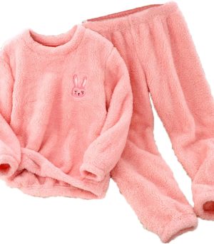 Kids Toddler Pajamas Boys Girls Fleece Pajama Set Winter Warm Sleepwear Pjs Set Plush Tops+Pants Outfits Loungewear