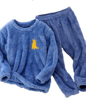 Toddler Boys Girls Fleece Pajama Set Winter Warm Plush Tops+Pants Outfits Sleepwear Soft Comfy 2 Piece Loungewear Child PJS