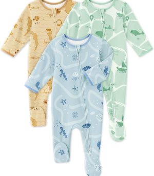 Baby Sleepers 3 Pack Cotton Pajamas for Newborn 0-3 3-6 6-9 Months Boys Girls Clothes Sleep 'N Play Footie PJs