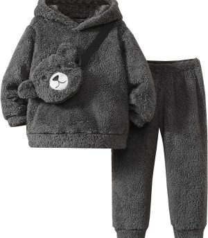 Boys Girls 2 Pps Fleece Sweatsuit Pants Long Sleeve Hoodie Sweatshirt and Sweatpant Kids Clothes Toddler Bear Outfits 2-7 Yrs