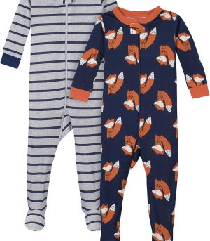 Baby Boys 2-Pack Footed Pajamas, Fox Grey, 18 Months