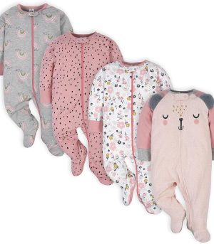 baby-girls 4 Pack Sleep 'N Play Footie